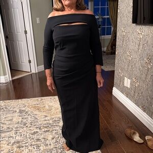 Chiara Boni Black Off-Shoulder Maxi Dress with Front Cutout